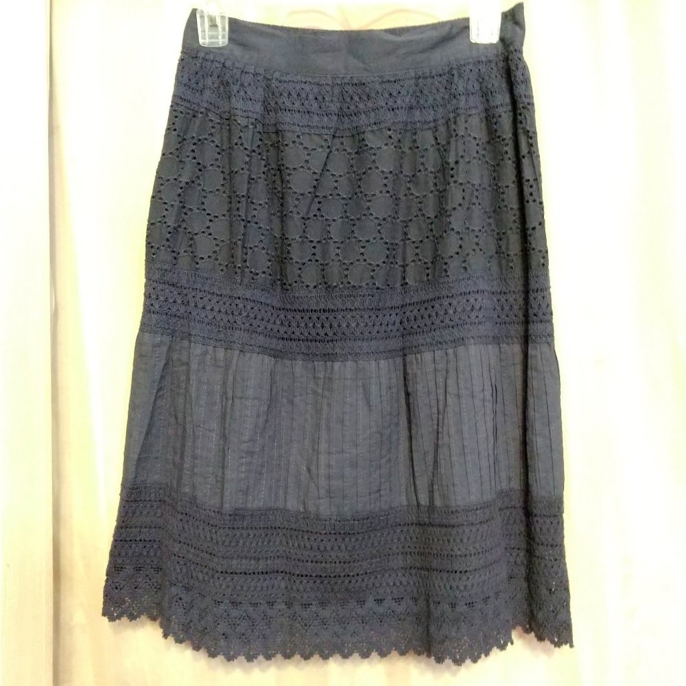 Surrale Navy Cotton Skirt w/Eyelet & Crochet